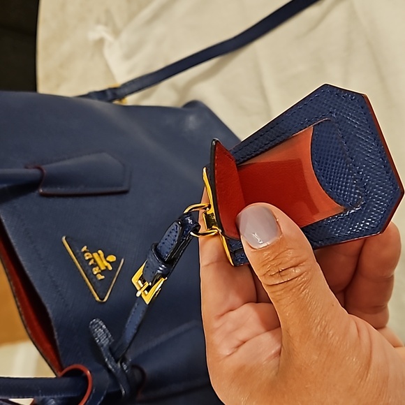 Prada Medium Saffiano Leather Double Bag Blue/Red - Picture 5 of 11